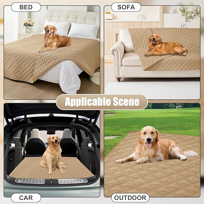 Smiry Waterproof Dog Bed Cover Pet Blanket, Soft Washable Dog Blanket for Furniture Bed Couch Sofa Reversible, Checkered (68"x82", Camel/Camel)