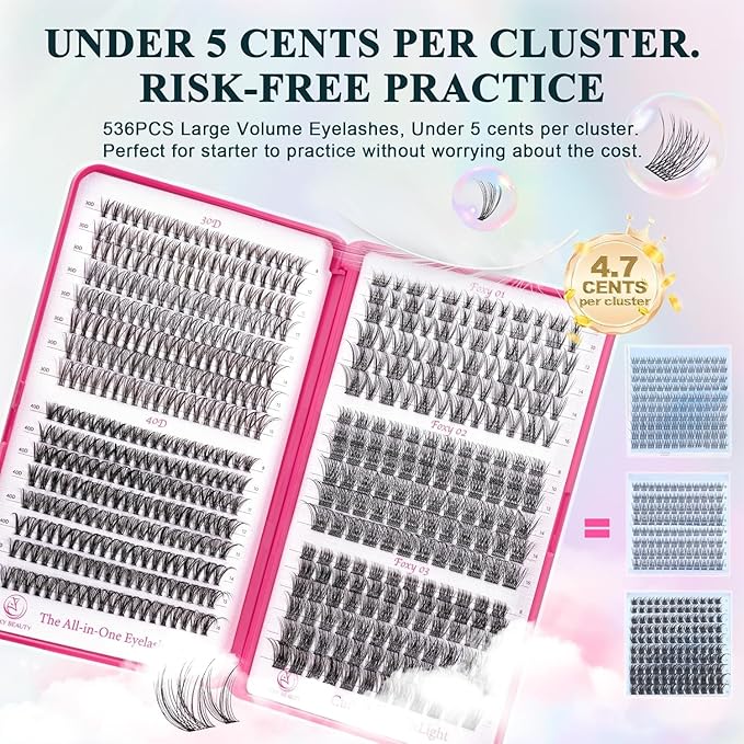 Lash Clusters 30D40D50D60D Lashes Natural Fluffy Eyelash Extensions D Curl With Bottom Eyelashes for Starter DIY at Home