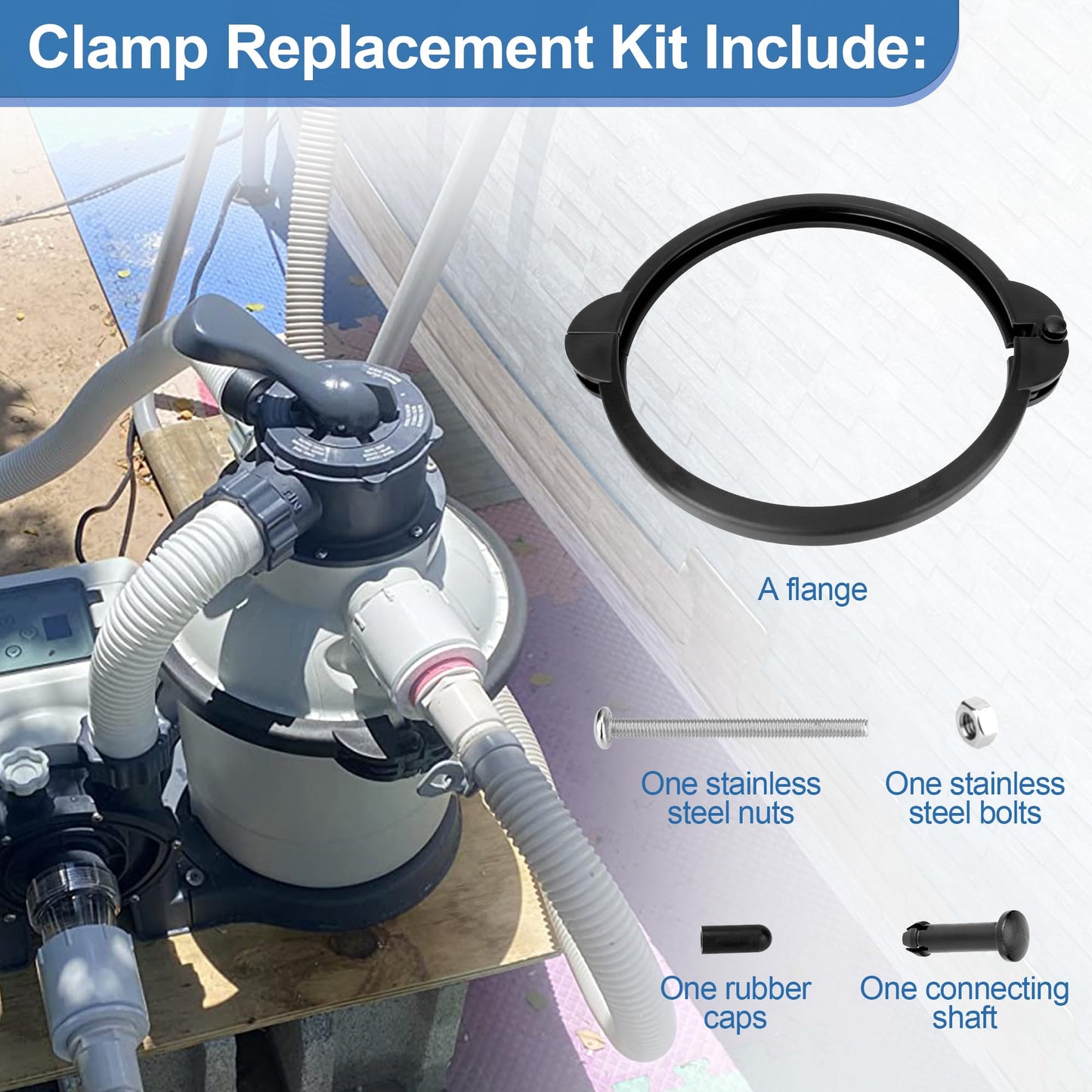 SF90110-1 Pool Filter Clamp for Intex Sand Filter Pump Clamps, Valve Clamp Replacement Compatible with Intex 8 & 10 Inch Krystal Clear Sand Filter- Pool Replacement Parts