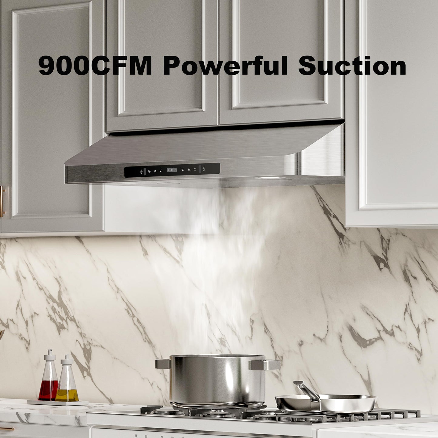 EVERKITCH Range Hood 30inch Under Cabinet, 900CFM Stainless Steel Kitchen Vent Hood with Gesture/Touch Control and Permanent Stainless Steel Filters, Ducted Vent, Top and Rear Vents