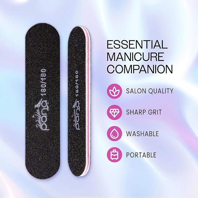25PCS Mini Size PANA Professional Double Sided Nail Files - Black, 180/180 Grit - Emery Board Nail Buffering File Manicure Pedicure Nail Polisher Washable