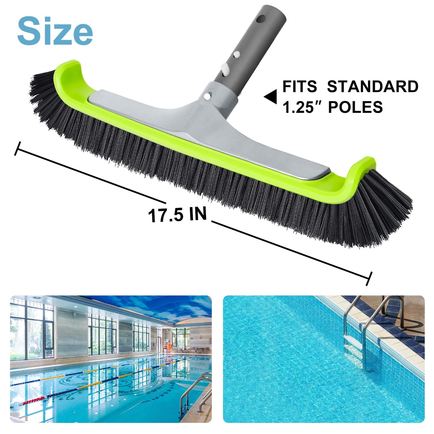 Sepetrel Upgraded Pool Brush Head for Cleaning Pool Walls,Heavy Duty Inground/Above Ground Aluminum Swimming Pool Scrub Brushes with Curved Ends & Premium Strong Bristle