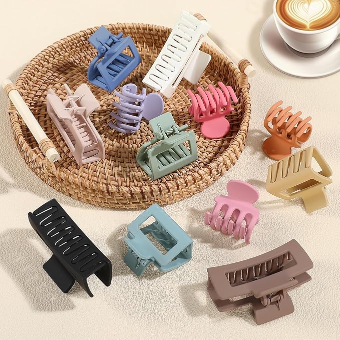 12 Pcs Hair Clips for Women 3 Styles Small Medium Large Claw Clips for Thin Thick Curly Hair, Strong Hold Hair Claw Clips, Stylish Plastic Hair Accessories Ideal Gifts for Women (Multicolor)