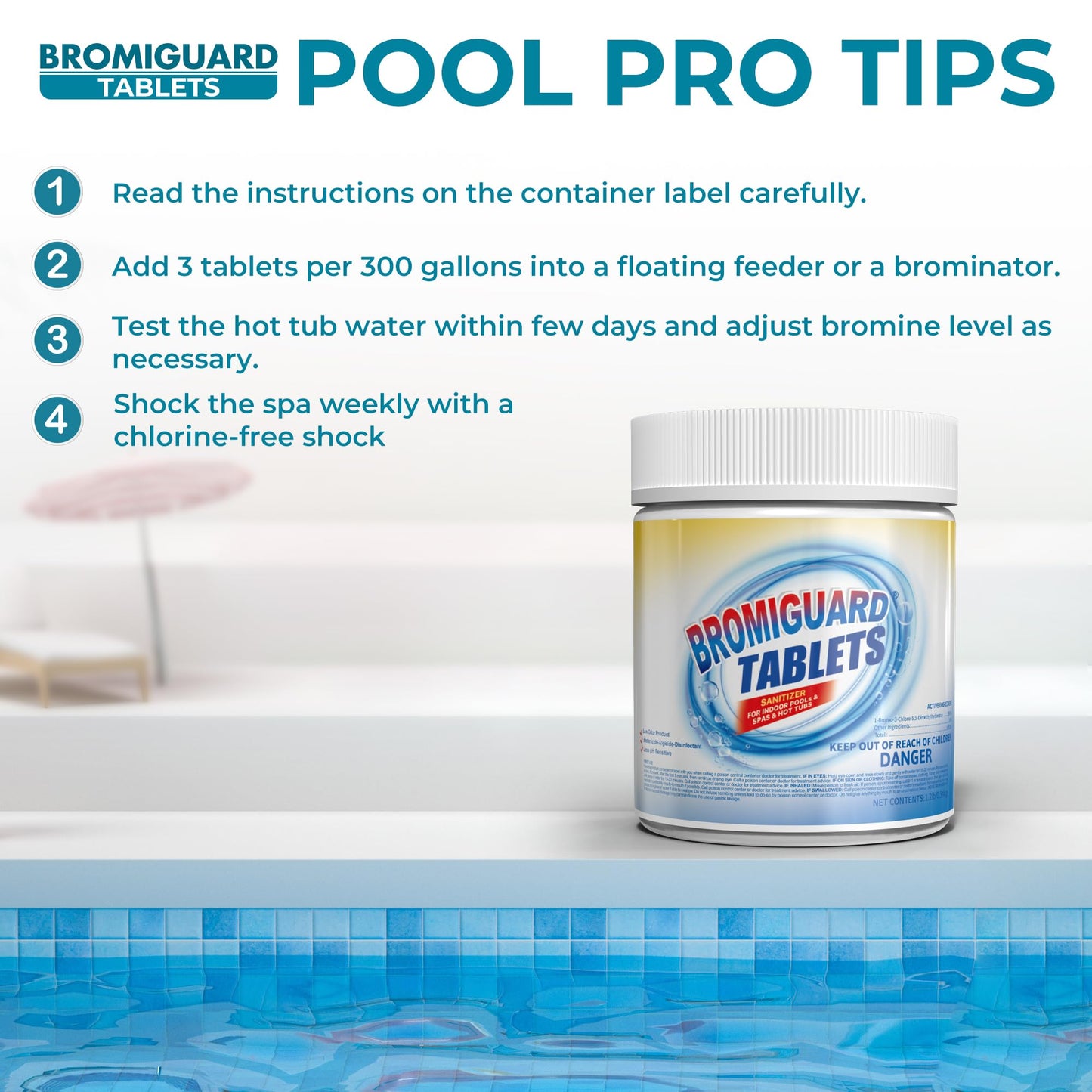 1 Inch Bromine Tablets | Brominating Chemical Sanitizer for Spas, Hot Tubs or Indoor Pools - Low Odor, Less Irritation, Pre-Stabilized, Long-Lasting, Chlorine Alternative - 1.2 lbs