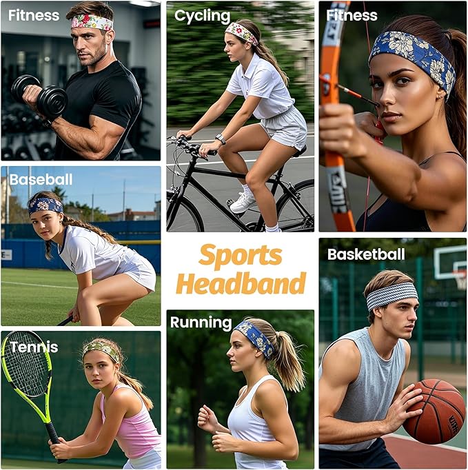 Headbands for Women - 6 Pack Wide Elastic Hair Bands | Stretchy Sweatbands Hair Bands | Soft Sports Thin Head Bands | Non-Slip Accessories Bands for Fashion, Washing Face, Workouts, Yoga, Daily Use