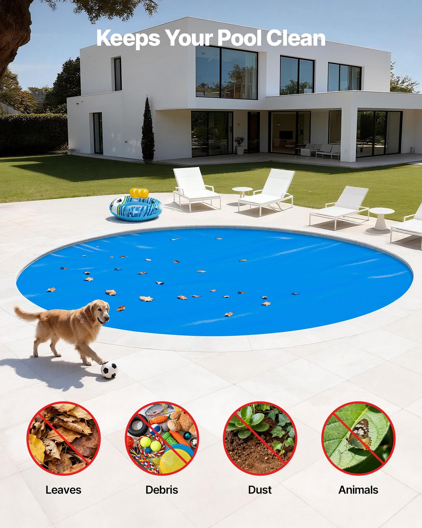 VEVOR Solar Pool Cover, 24 ft Round Pool Bubble Cover, 12 Mil Pools Solar Blanket with Bubble & PE Material, Daytime Heat Absorption, Nighttime Heat Retention, Heat Retaining Solars Covers, Blue