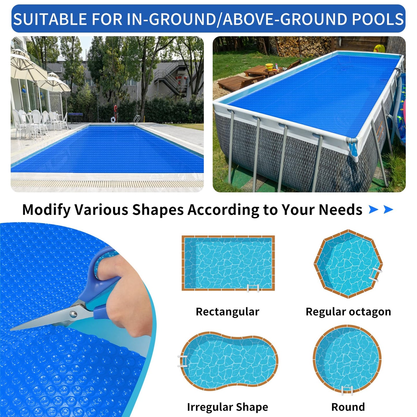 Evoio Solar Pool Covers, 6 x 12 Foot Solar Pool Blankets for Inground Above Ground Rectangular Swimming Pools, Heavy-Duty Floating Bubble Pool Hot Tub Spa Covers Thermal Blanket (6 x 12 Ft)
