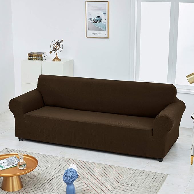 Joccun Stretch Loveseat Couch Cover Slipcover, 1-Piece Sofa Cover for 2 Cushion Couch Spandex Jacquard Washable Furniture Protector Cover for Living Room,Kids,Pets（Loveseat,Seal Brown）