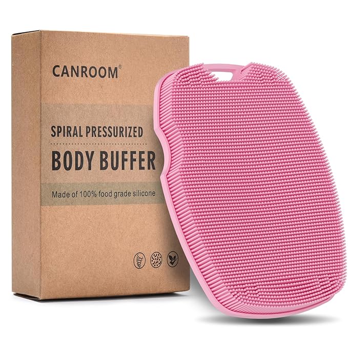 Canroom Silicone Body Scrubber - Anti Zinc Infused-Highly Elastic Bristles Exfoliating Body Scrubber for Shower Body,Cellulite Reduction,Blood Circulation - Pink