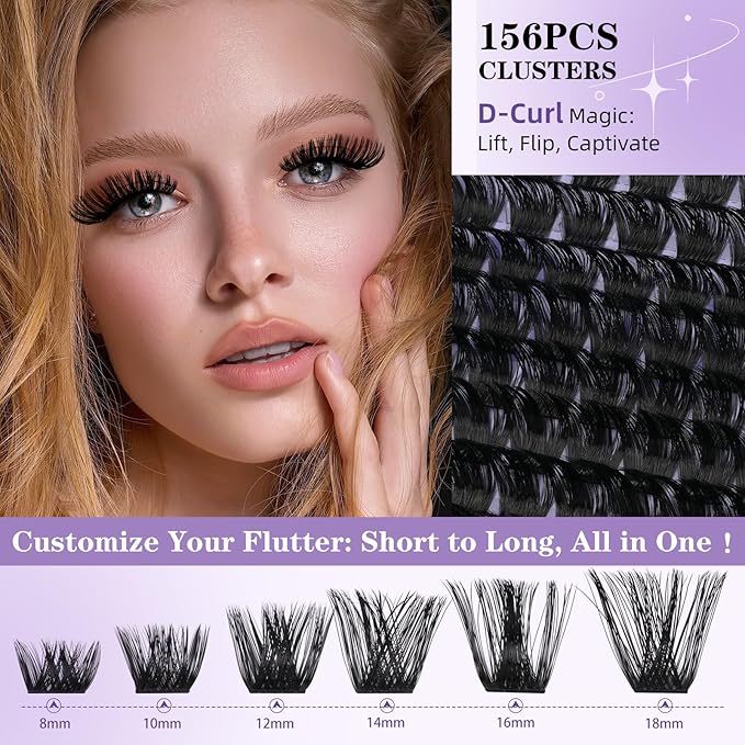 B&Q Lash Clusters B06 DIY Eyelash Extensions 72pcs Clusters Lashes C D Curl Wispy Volume Lashes Individual Cluster DIY at Home (B06,D-8-16MIX)