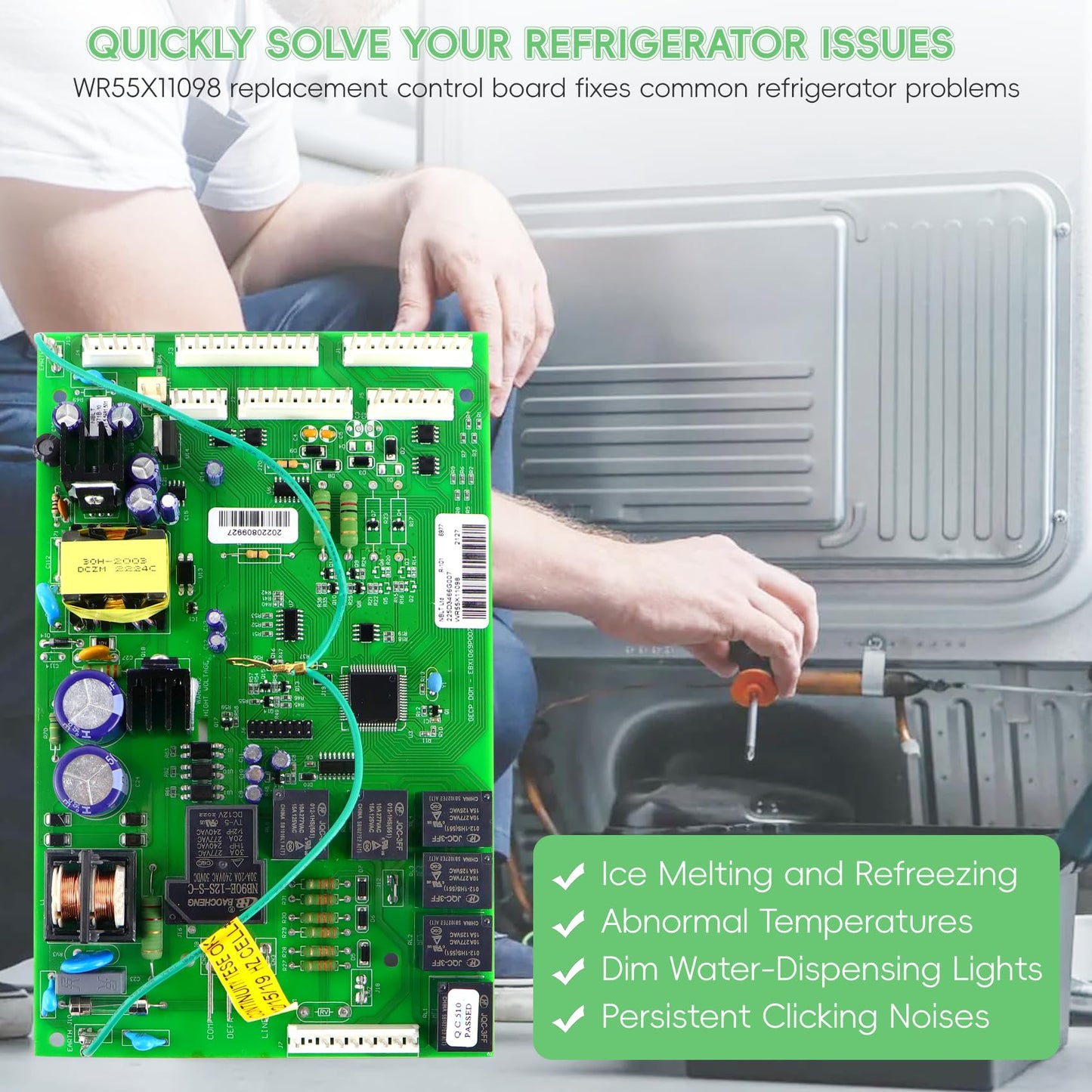 WR55X11098 Refrigerator Electronic Control Board, Compatible with ge PGCS1RKZJSS, PSQS6YGZBESS, PFSS5RKZASS, PFCF1RKZABB,PGS25KSEAFSS, PFSF5RKZCBB,ETC. Replace WR55X11076, WR55X11077, WR55X11097, ETC