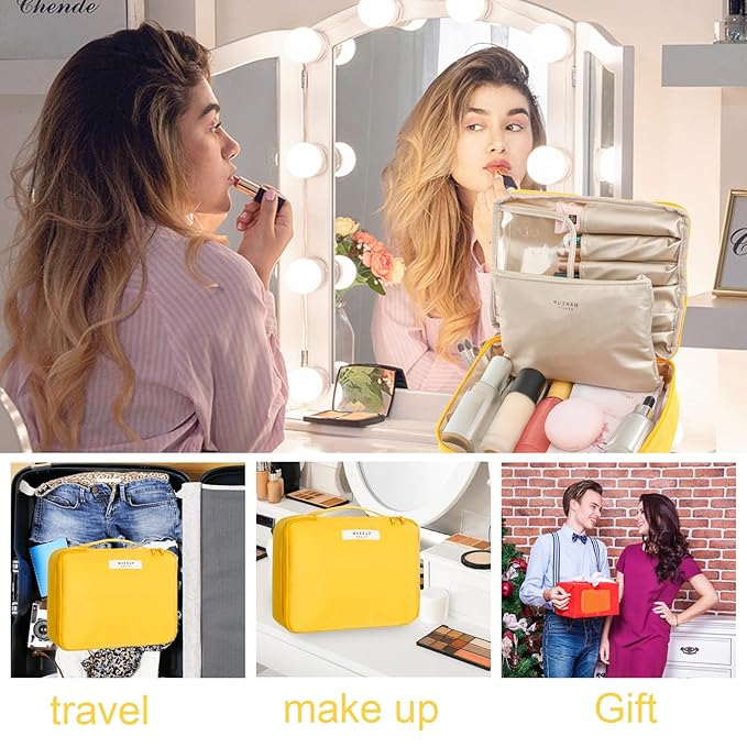 Travel Makeup Bag Cosmetic Bag Makeup Bag Toiletry bag for women and men (Yellow)