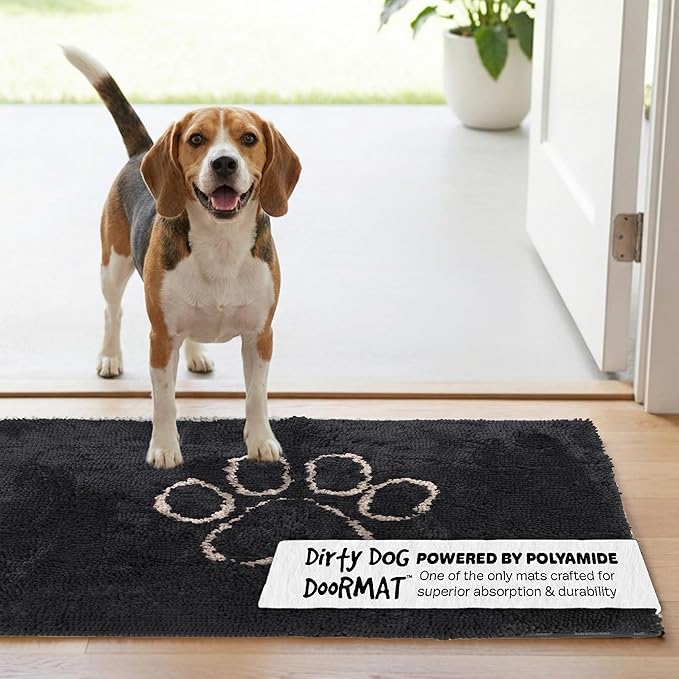 Dog Gone Smart Dirty Dog Doormat - Fast Drying Rug with Super Gripper Backing for Clean Floors - Super Absorbent and Machine Washable Mat for Muddy Paws - Black Hue