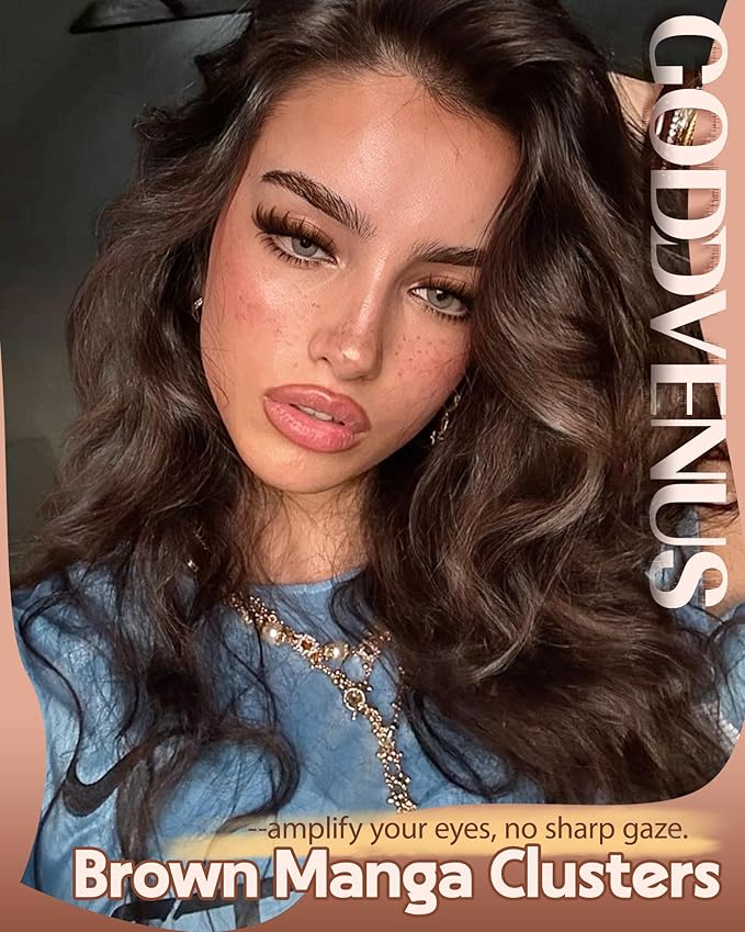Brown Manga Lash Clusters With Spikes Wispy Cluster Eyelashes Extensions Fluffy Volume Anime Eyelash Clusters with Bottom Cluster Lashes Fairy Individual Lash Extension (D Curve 12-18mm 213 pieces)