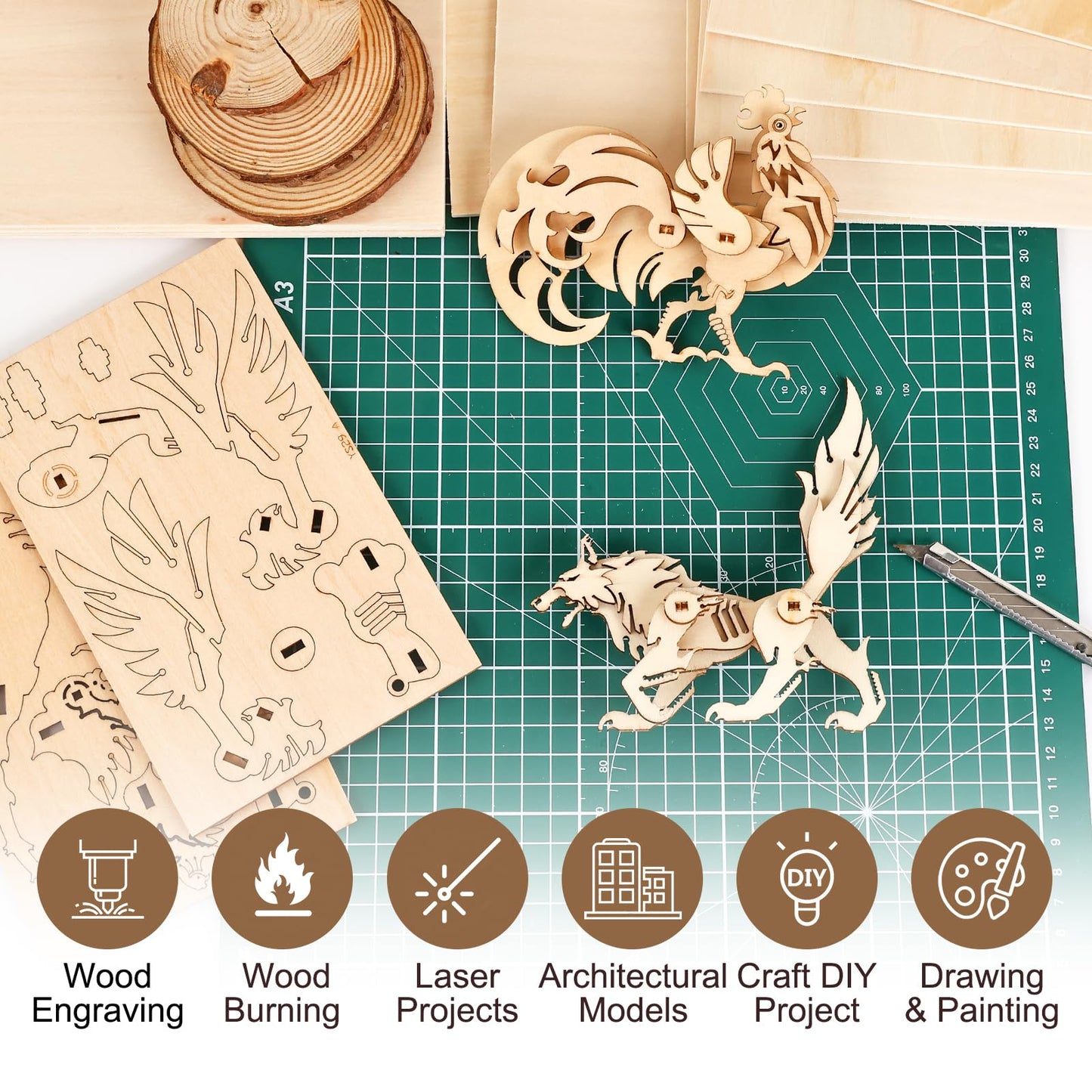 MITINU 50 Pack Basswood Sheets for Crafts,12"x12"x1/8" 3mm Thick Plywood Sheets with Smooth Surfaces-Unfinished Squares Wood Boards for Laser Cutting, Wood Burning, Architectural Models, Staining