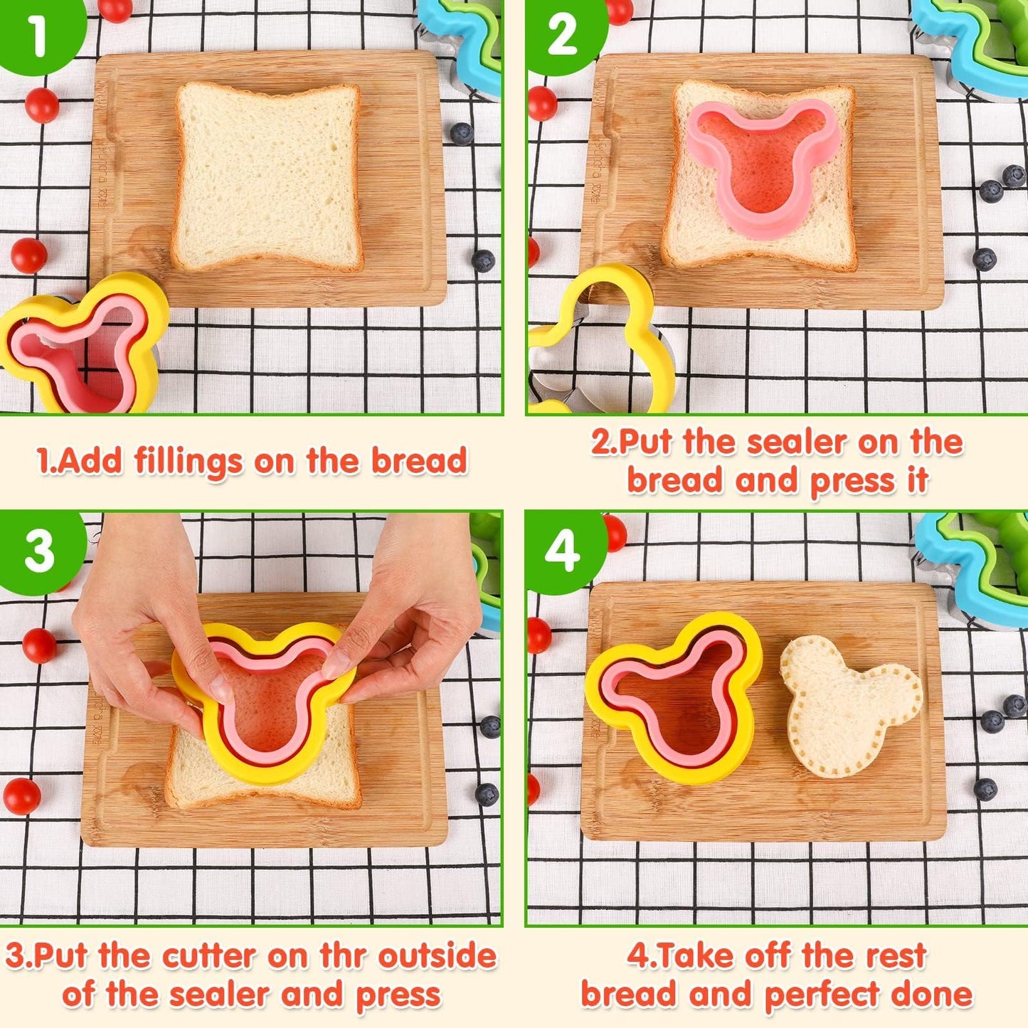 30Pcs Sandwich Cutter and Sealer for Kids Fruit Cutters Shapes Food Picks Crustless Sandwich Shape Cutters Decruster Sandwich Maker DIY Cookie Cutter Boys Girls School Bento Box