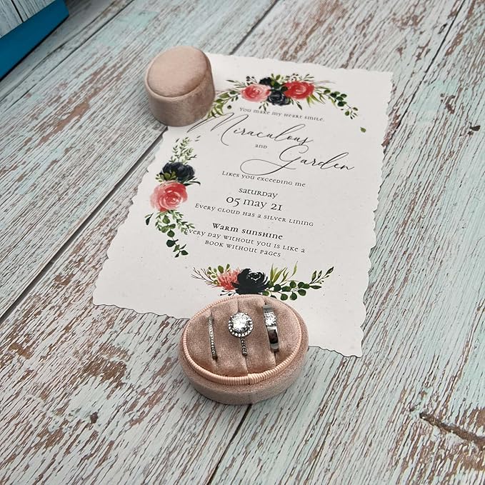 Velvet Oval Ring Box 3 Slots - Premium Wedding Three Rings Box Vintage Handmade Storage Jewelry Organizer for Proposal, Engagement, Wedding Ceremony, Christmas (Blush Peach)