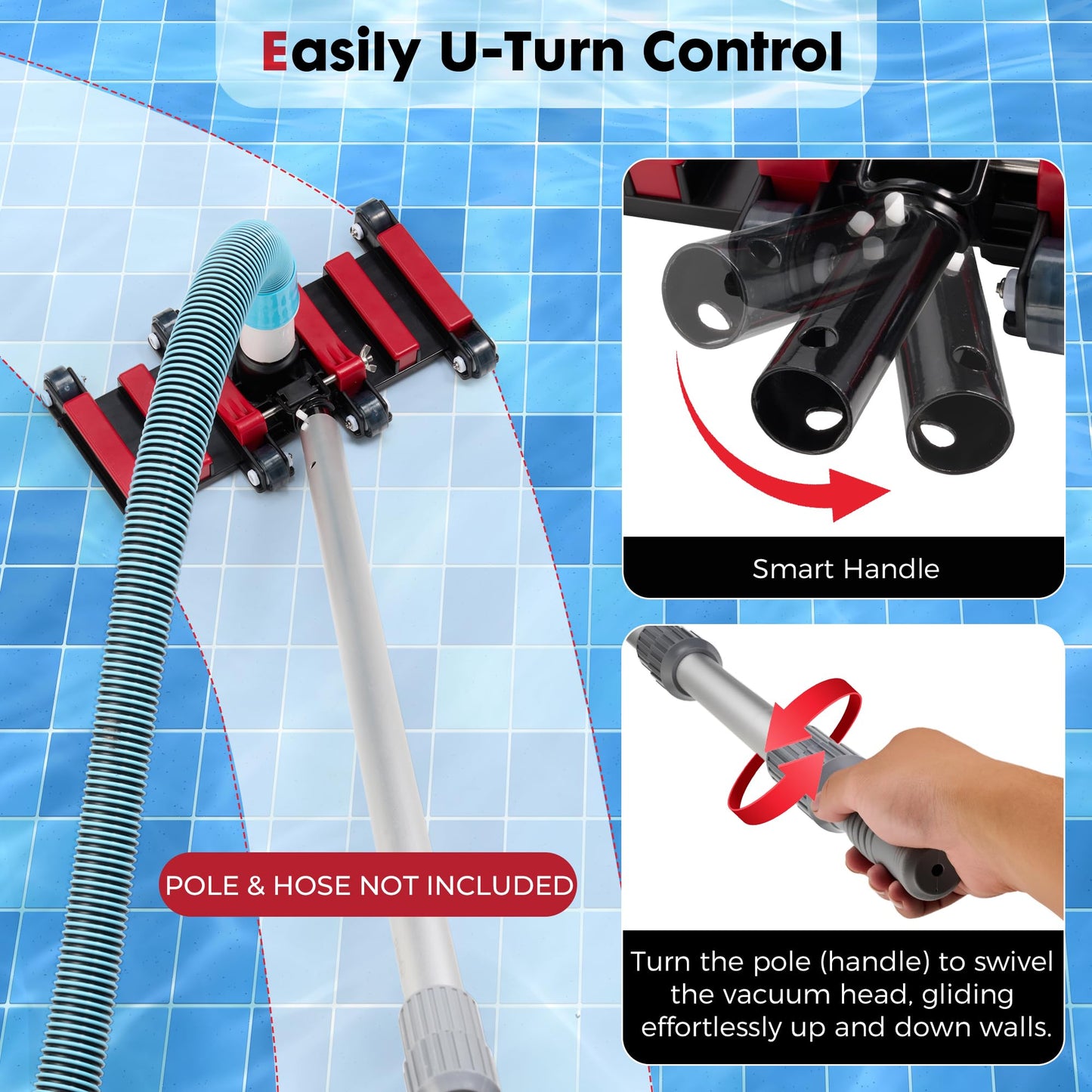 Sepetrel Commercial Grade Pool Vacuum Head with Wheels,14" Extra-Wide & Weighted Flexible Heavy-Duty Vac Cleaner for Effortless, Deep Cleaning