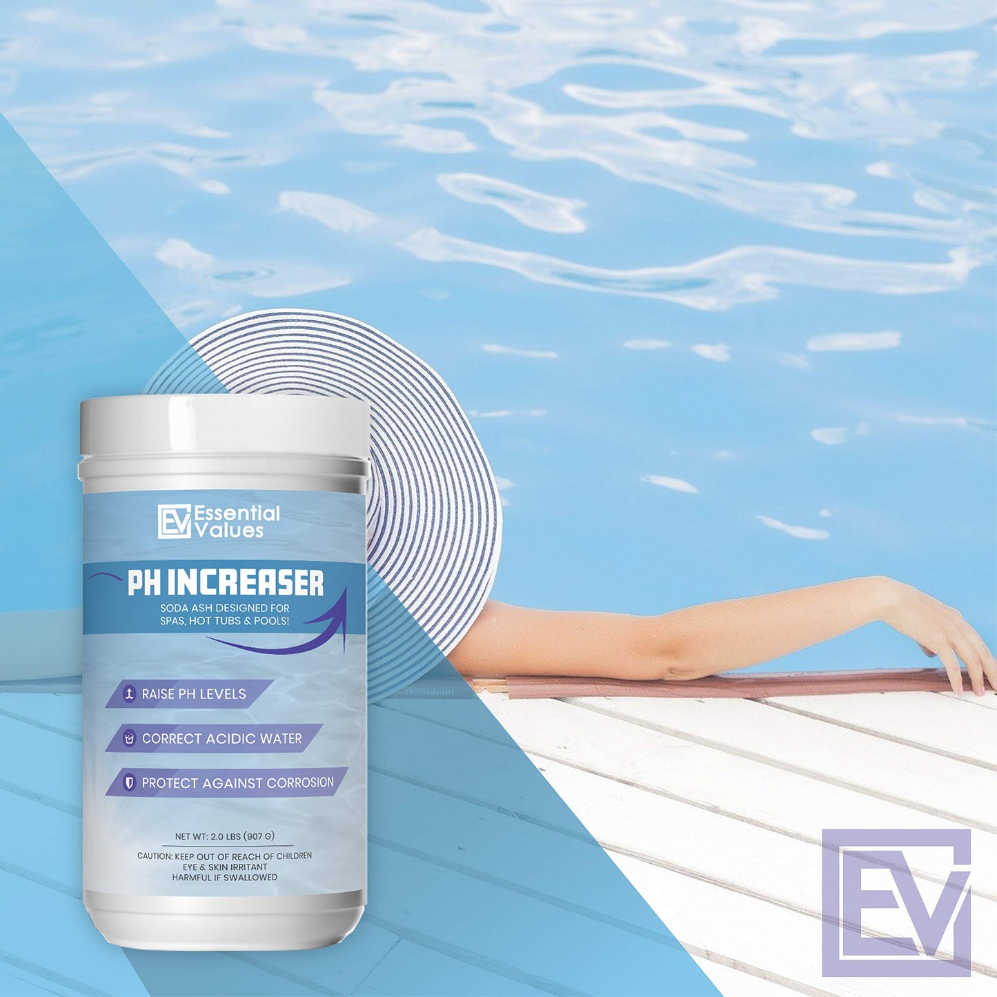 PH Increaser for Hot Tub Swimming Pools & Spa (2 LBS) - Soda Ash Powder to Get Level of Your PH Up - Fight Corrosion, Correct Acidic Water Safely, Made in USA