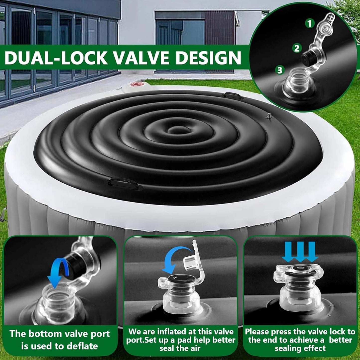 Tlswshsy 5.4 Ft Inflatable Hot Tub Cover- Energy Saving lid for Round Hot Tub- Foldable Protective Rain Overflow Cover for Outdoor Inflatable Hot Tubs (Black)