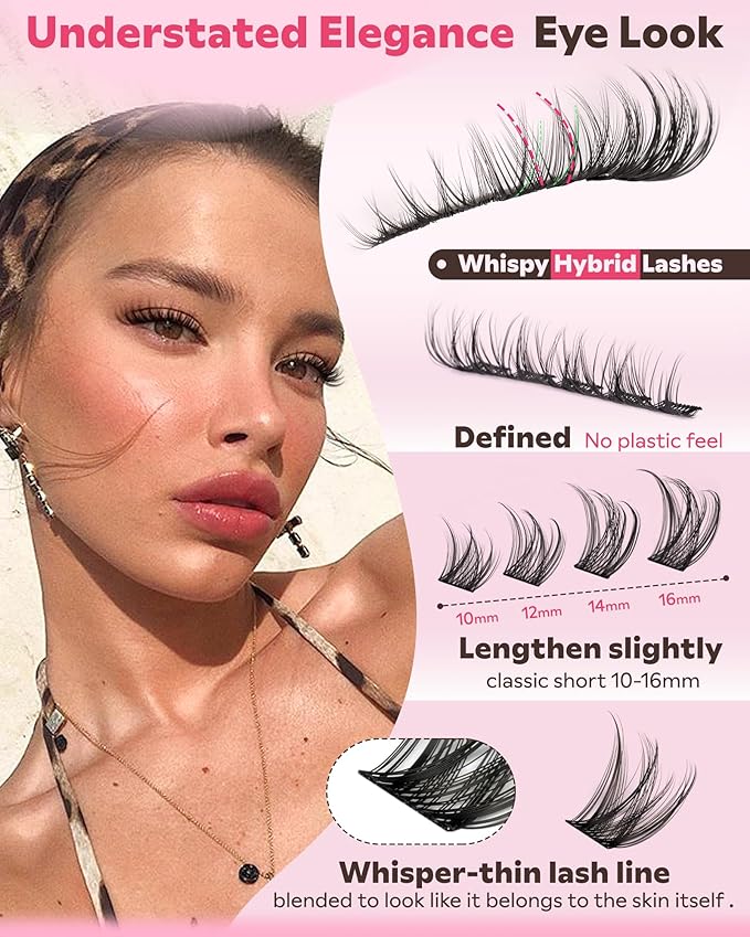 Goddvenus Lash Clusters Kit Wispy Cluster Eyelash Extensions Kit Natural DIY Lash Extension Kit 10-16mm Eyelashes Clusters 180pcs C Curl Individual Lashes Cluster Eyelash (No Tweezers)