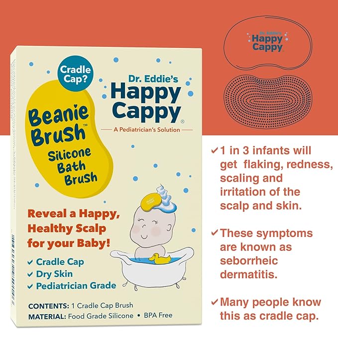 Happy Cappy Beanie Brush - Cradle Cap Brush for Babies, Dry Skin Care, Gentle Exfoliating Baby Scalp Scrubber for Bathing, Helps Dandruff and Flakes, Food Grade Silicone, BPA Free