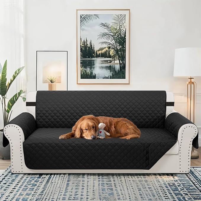 Reversible 4 Seater Sofa Cover 91 Inch Large Couch Cover Furniture Protector(Sofa XX-Large,Black/Black)