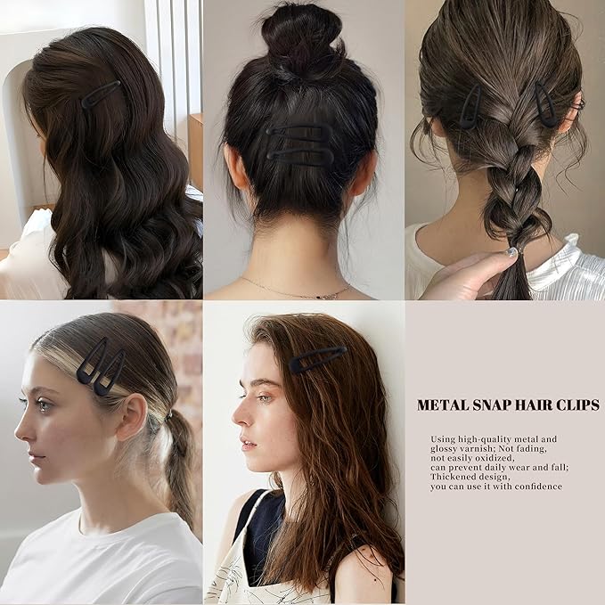 Small Hair Barrettes For Women No Slip Metal Snap Clips For Thin And Fine Hair,Matte Black,20 PCS,1.97 x 0.5 Inch.