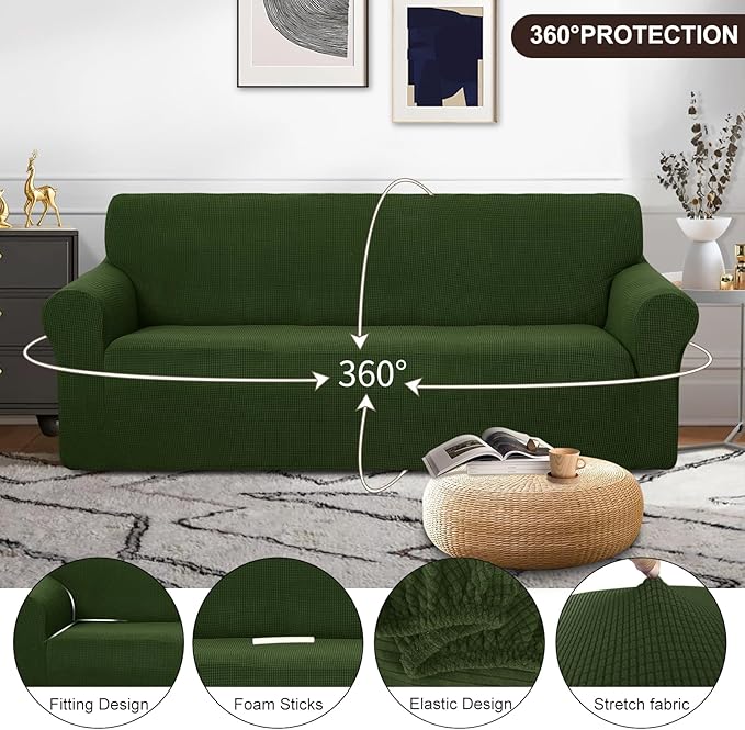 U-NICE HOME Stretch Couch Cover Sofa Cover Washable Sofa Slipcover Furniture Protector for 3 Cushion Couch Sofa Pet Friendly(Sofa, Bronze Green)