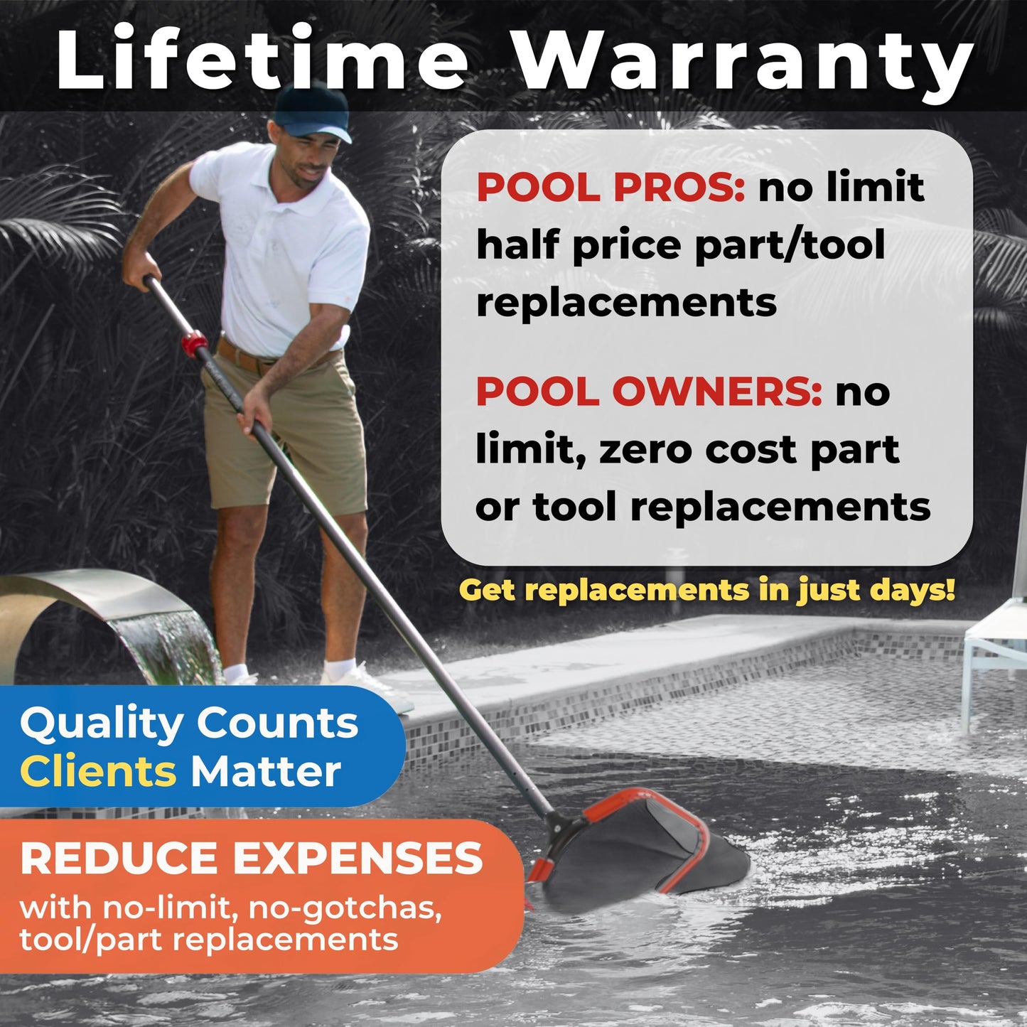 ProTuff "PRO Ultimate" Silt & Leaf Rake Bundle - 490 Promise Unlimited & Unconditional Replacements - 2-Items: 20" Medium & 18" Fine Mesh Pool Cleaner for Sand, Silt, Pollen, Leaves & Twigs