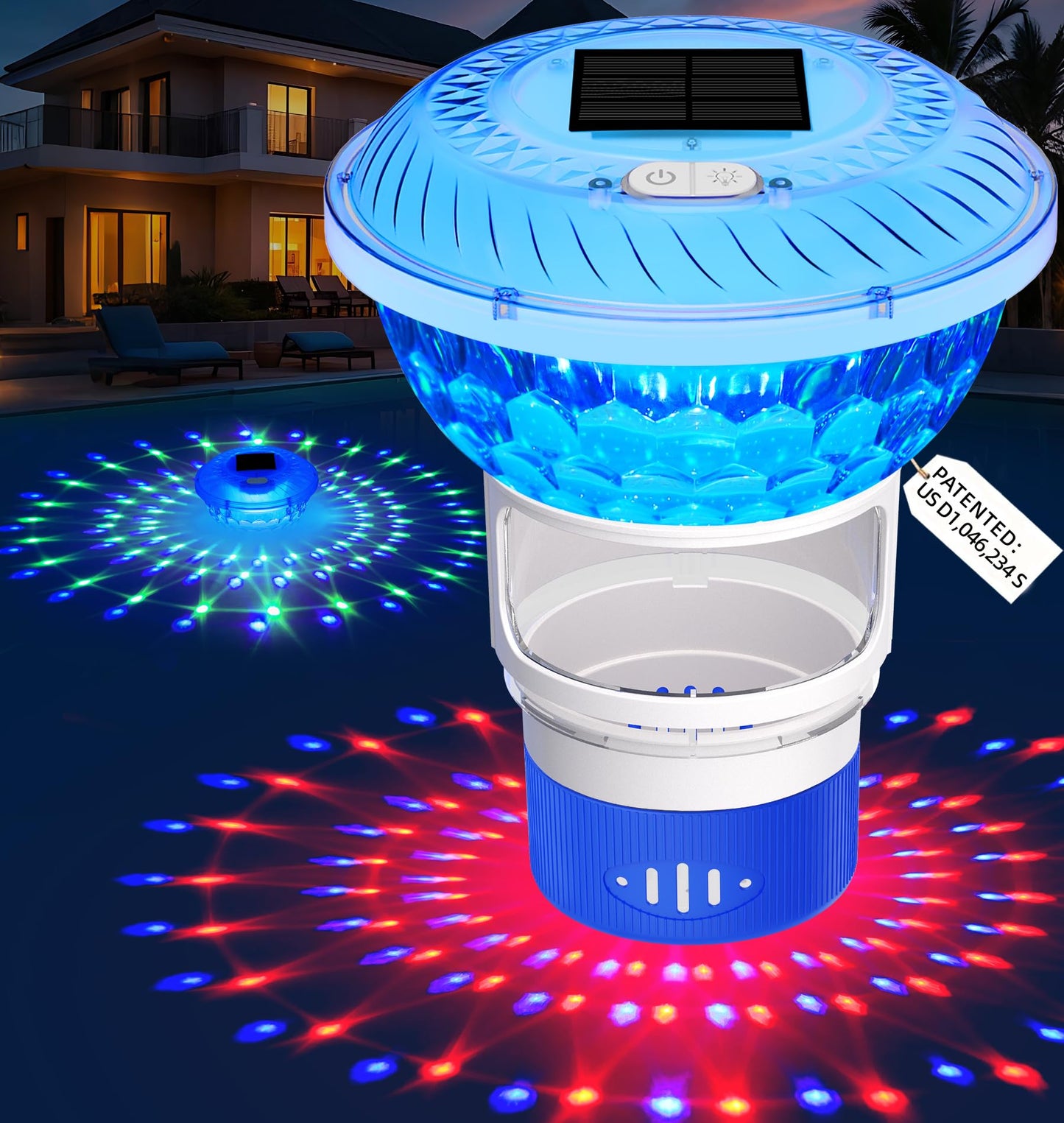 KingSom 2025 Upgrade Pool Chlorine Floater,Solar Chlorine Floater with Lights,Buttons Control Floating chlorines Dispenser for Pool,Adjustable Flow Chlorines floaters,Hot Tub Chlorines Floaters, Blue