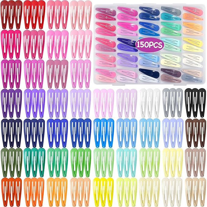 150pcs Hair Clips, 50 Colors Hair Barrettes for Girls, Funtopia 2 Inch Colorful Snap Hair Clips with Storage Case, Non Slip Metal Barrettes for Women Girls Toddler Kids Teens