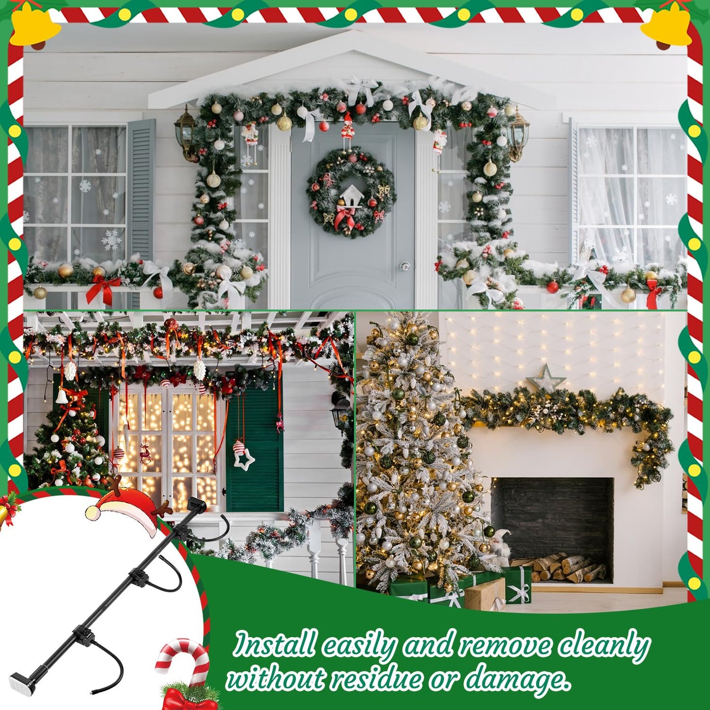 Garland Hanger for Front Door Frame, Adjustable Fits 18"-80" Doors（Large），Heavy-Duty Christmas Halloween Decoration Holder for Wreaths, Lights & More | No Screws, Drilling, Glue-Damage-Free