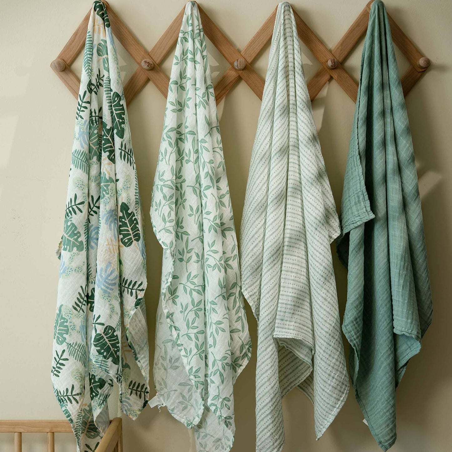 CIVARUA KIDS Muslin Swaddle Blankets for Newborn, 4 Pack Cotton Baby Blankets Neutral, Large 31.5 x 43.3 Breathable Soft Receiving Blanket, Essentials Swaddle Wrap Burping Clothes, Sage Green