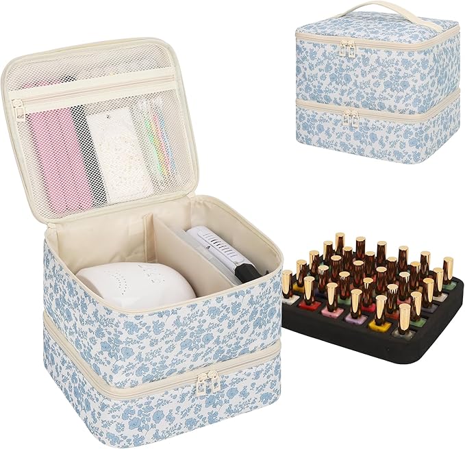 Ethereal Nail Polish Organizer Bag, Holds 30+ Bottles(15ml/0.5 fl.oz) UV Nail Lamp, Gel Polish Travel Storage Bag for Nail Kit, Gift for Manicurist, Girls