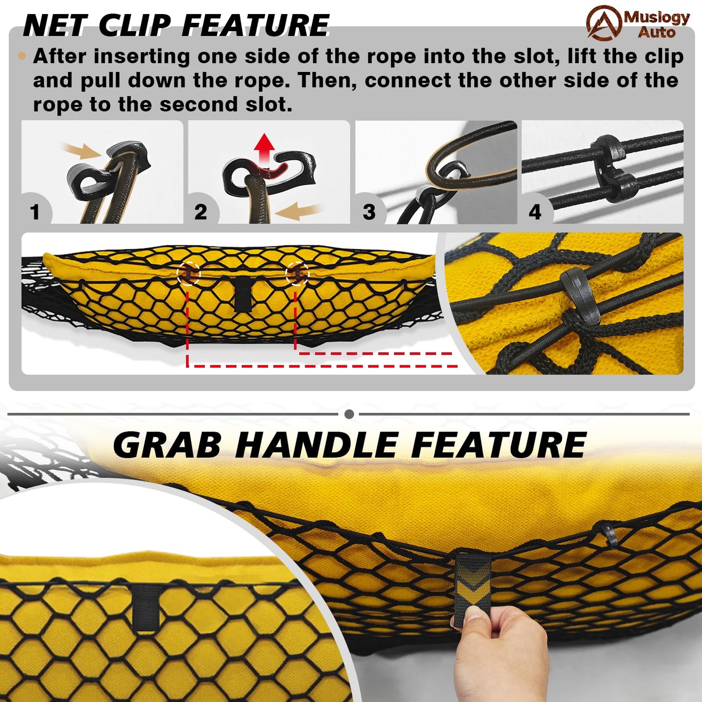 Muslogy Truck Bed Cargo Net Trunk Netting Compatible with Chevrolet Colorado & GMC Canyon 2026 2025 2024 2023 Accessories, Pickup Cargo Organizer SUV Sedan Storage Net w/Heavy Duty Carabiners