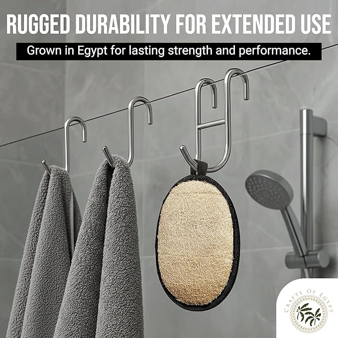 Natural Loofah Shower Body Scrubber for Men, Egyptian Luffa Sponge Exfoliating Loofah, Body Sponges for Shower, Mens Hygiene Essentials, Bath Loofahs Body Scrubber Shower Tool - 2PCS Black & White Set