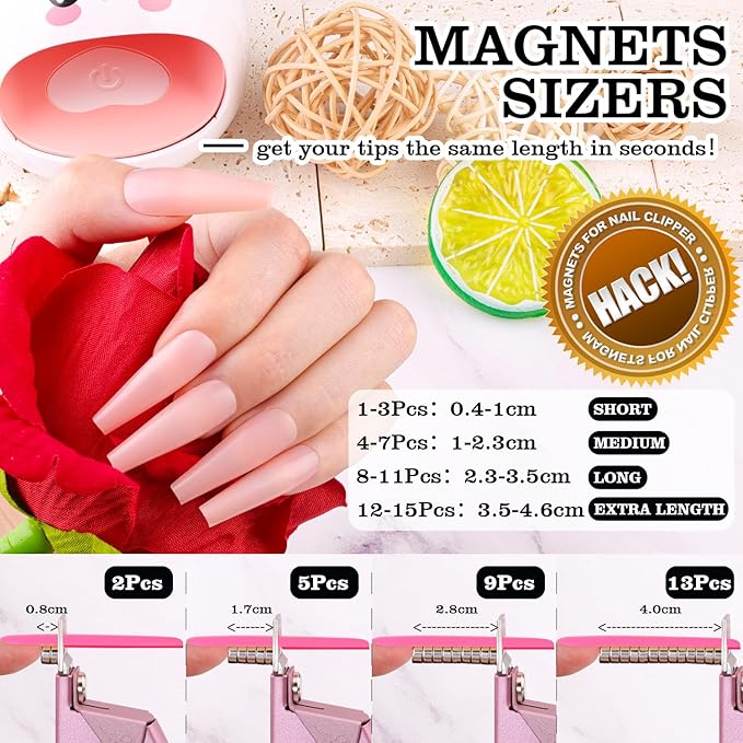 Light Pink(Matte) Premium Nail Clippers with Magnets Sizers for Acrylic Nails, Artificial Fake Nail False Nail Tip Cutter Trimmer Manicure Pedicure Sharp Blade Clip Tool For Salon Home Art Beauty