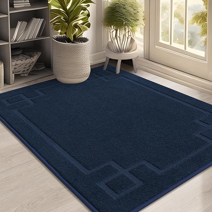 BEQHAUSE Door Mat 32" x 48", Non-Slip Door Mats Indoor Entryway Rugs Washable Low-Profile Absorbent and Stain Resist Floor Mats, Dog Door Mat for Front Back Door, Mud Wet Shoes & Paws, Navy Blue