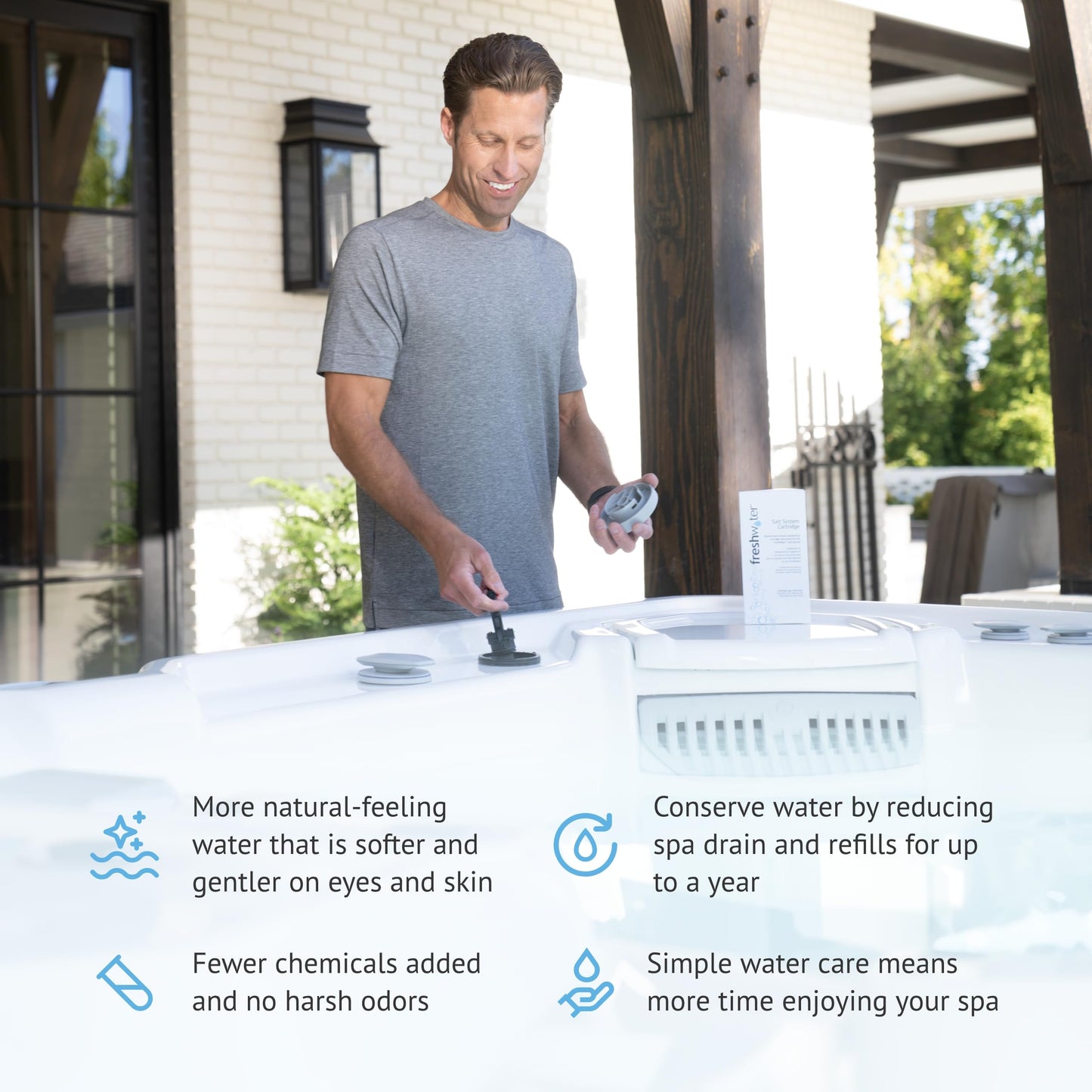 FreshWater Salt System Cartridge - Water Treatment Replacement Cartridge for Spas & Hot Tubs - Easy Maintenance - Supports Natural-Feeling Water to Help Prevent Dry Eyes & Itchy Skin (1 Pack)