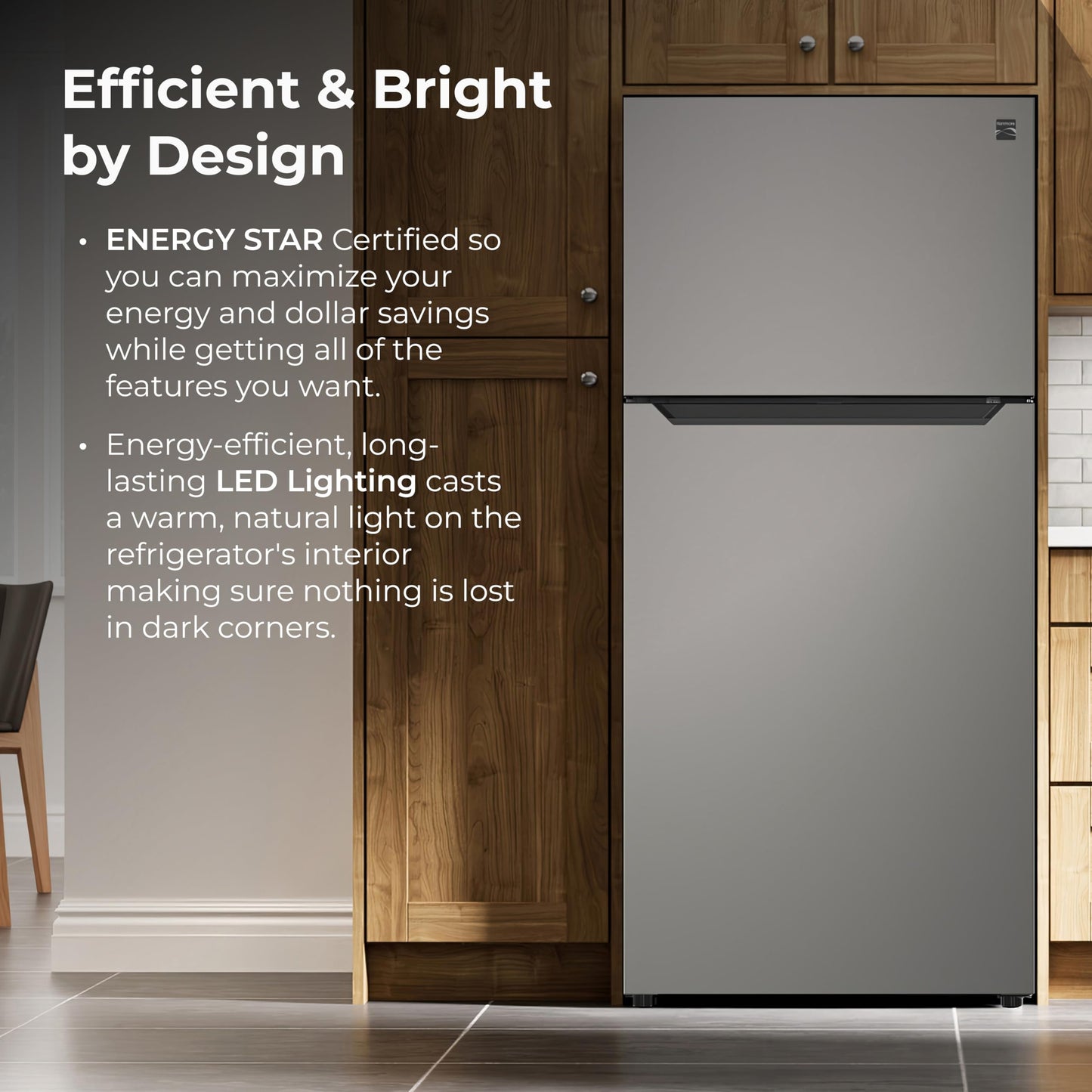 Kenmore 33" Top Mount Refrigerator with Freezer - Adjustable Shelving, Humidity-Controlled Crispers, LED Lighting, ENERGY STAR Certified, 25 cu. ft. Capacity - Fingerprint Resistant Stainless Steel
