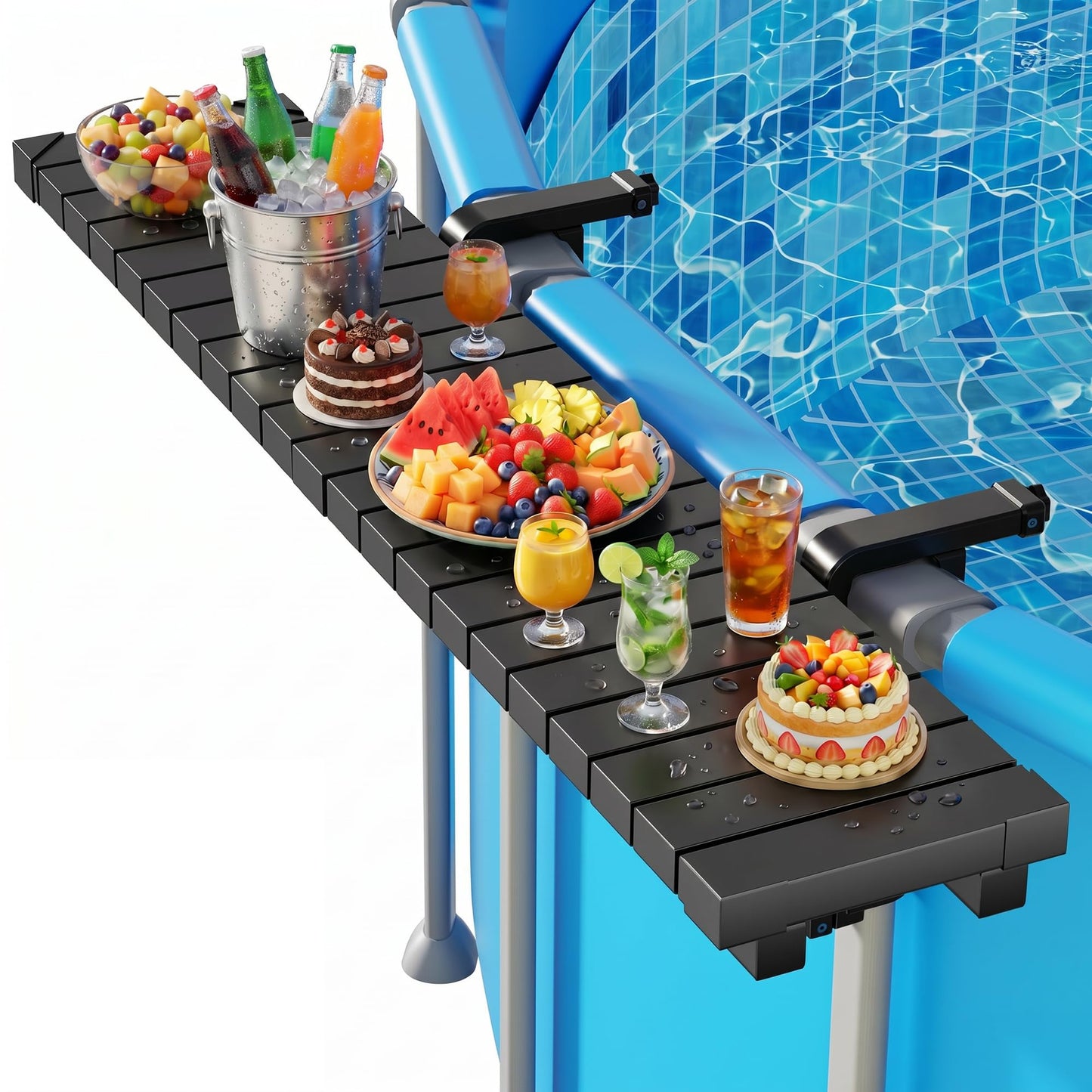 Kompoll Pool Bar Heavy Duty & Stable Poolside Bar for Above Ground Pool, Fits Top Rails up to 4.48" or Less, Holds 110 lbs, 49" x9.6" Swim Up Bar for Frame Round & Oval Above Ground Pools Accessories