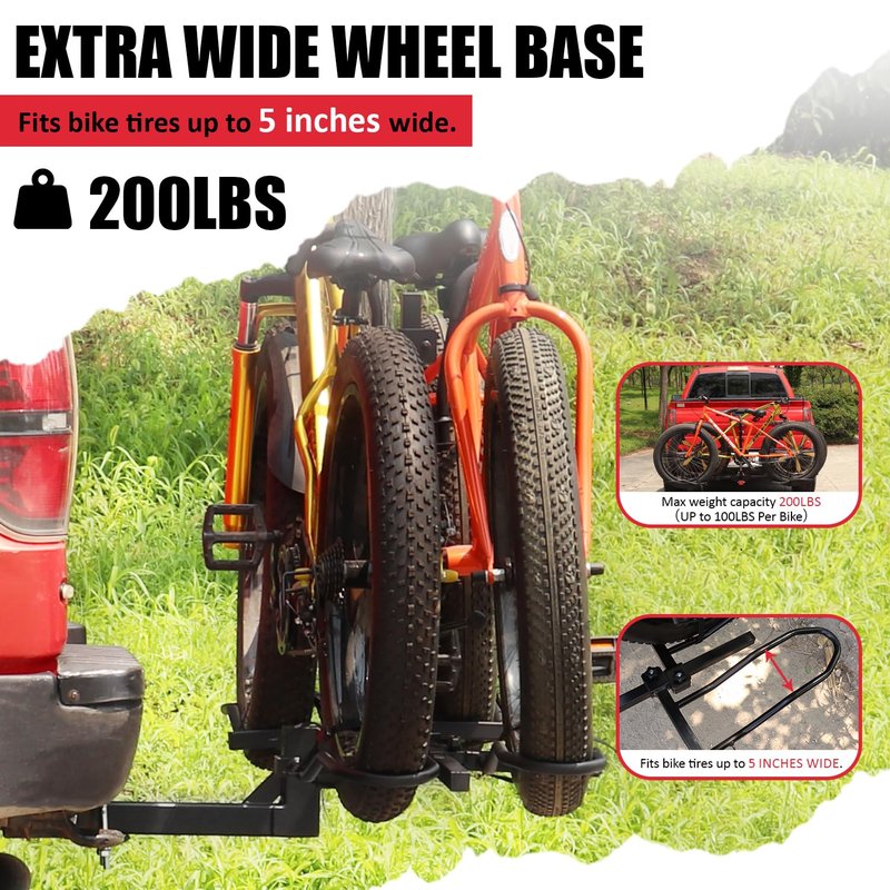 FORWODE Bike Rack Hitch Mount Platform Style, 2-Bike 200 lbs Capacity, Wobble-Free, Tilting & Folding with Locking System, Heavy-Duty Steel, Fits Up to 5" Fat Tires, E-Bikes & MTB - 2" Receiver