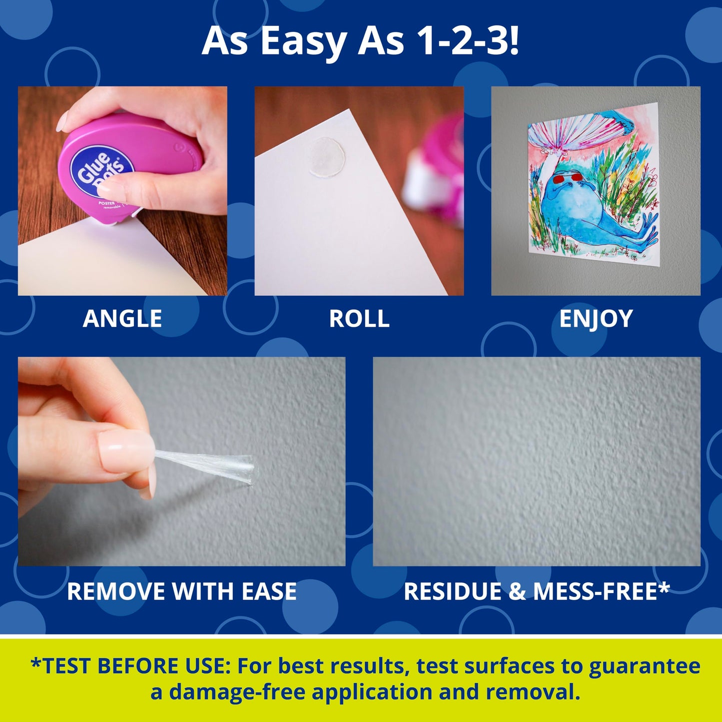 Glue Dots, Poster Dots Dot N' Go Dispenser, Removable, Double-Sided, 3/8", .38 Inch, 1200 Dots, DIY Craft Glue Tape, Sticky Adhesive Glue Points, Liquid Glue Alternative, Clear, 6 Pack
