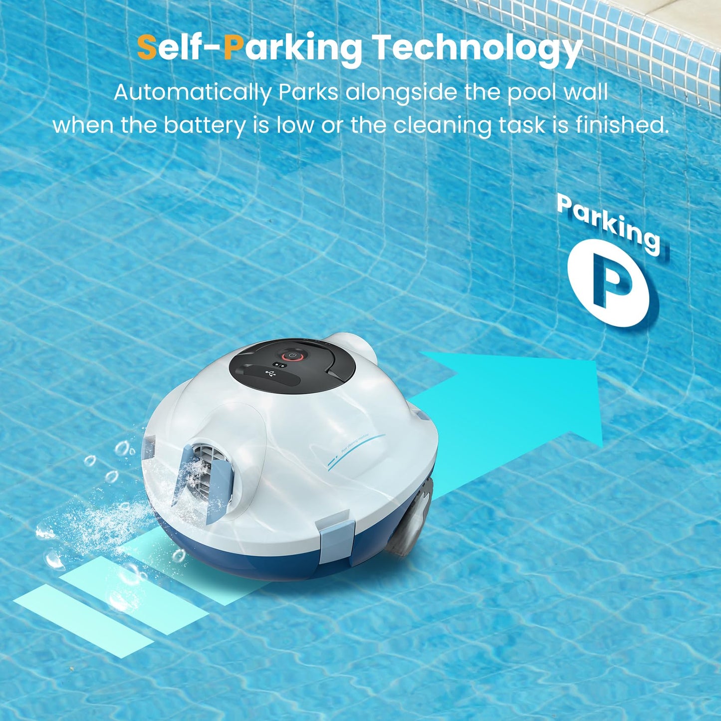 Y10 Cordless Robotic Pool Cleaner, Automatic Pool Vacuum - 90 Mins Runtime, Powerful Suction, Self-Parking, Lightweight for Above/Inground Pools Up to 65ft/1100 Sq.Ft (White)