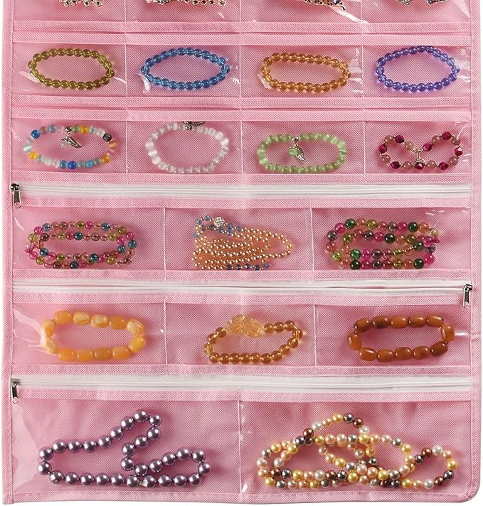 BB Brotrade Hanging Jewelry Organizer,Accessories Organizer,56 Pocket Organizer for Holding Jewelries (Pink-56 Pockets)