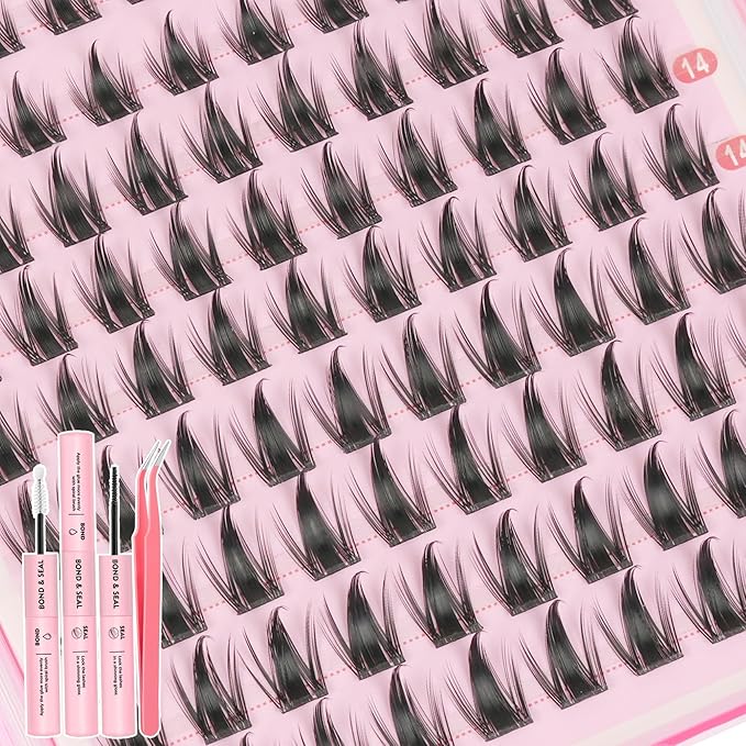 Manga Lash Clusters Kit Wispy 10-16MM Eyelash Clusters Kit CC-Curly Anime Individual Lashes Clusters Kit DIY Natural Cluster Eyelash Extensions Kit with Lash Bond and Seal and Eyelashes Tweezers
