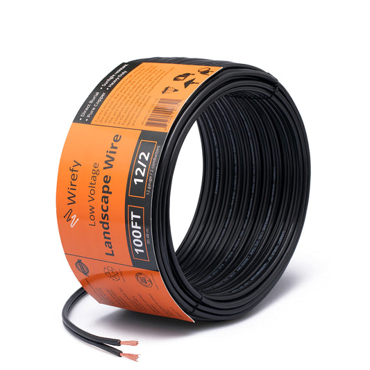 Wirefy 12/2 Low Voltage Landscape Wire - Outdoor Low Voltage Wire - Connect Your Landscape Lighting - Approved for Direct Burial 100 feet - Outdoor Electrical Christmas Light Cable
