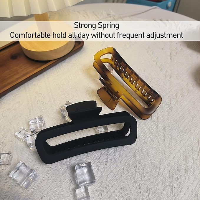 Hair Claw Clips 5 Inch Unbreakable Extra Large Square Rectangle Matte XL Claw Clip Clamp Neutral Colors for Thick Curly Long Hair Women - 2 Pack