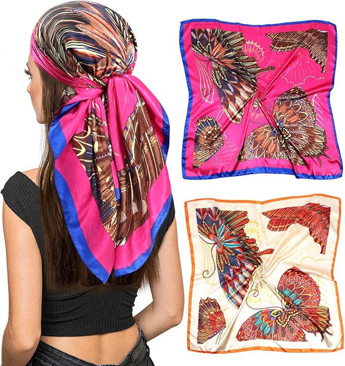 vimate 35" Square Silk Like Head Scarf - Women's Fashion Satin Scarf Bandana for Hair Wrapping at Night.